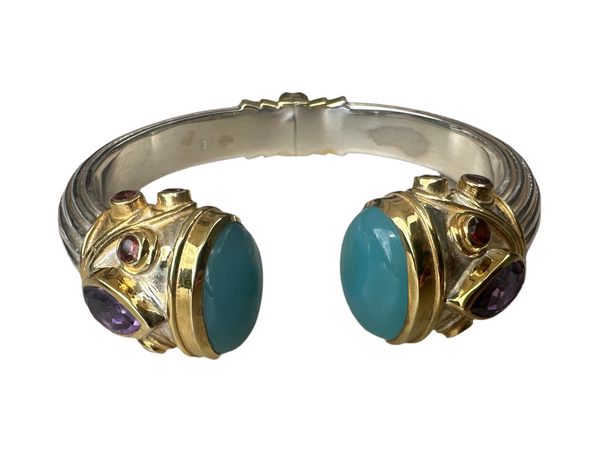 Large Serpentine Open Stone Bracelet - Blue Chalcedony