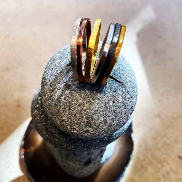 Six Multi Habimah Square Stacked Ring