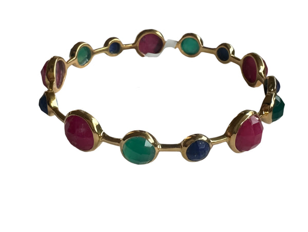 Gold Plated Art Deco Pop Bangle Green Onyx, Lapis Lazuli, Sillimanite Ruby