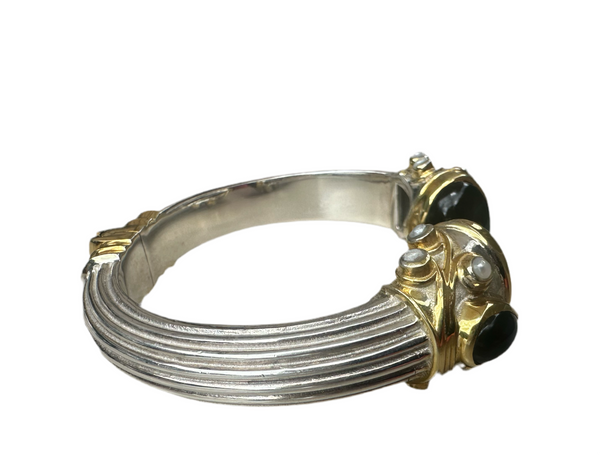 Large Serpentine Open Stone Bracelet - Black Onyx