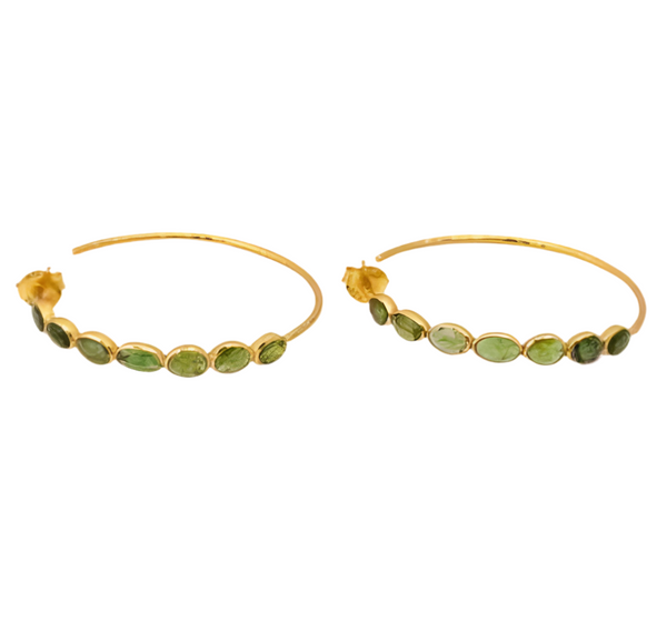 Jaipur-Inspired 18K Gold-Plated Green Tourmaline Hoop Earrings