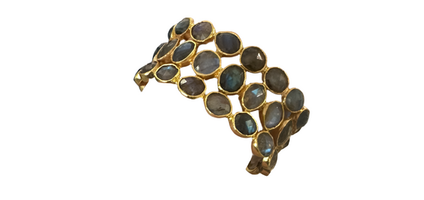 Gold Plated Jaipur Labradorite Mosaic Open Cuff