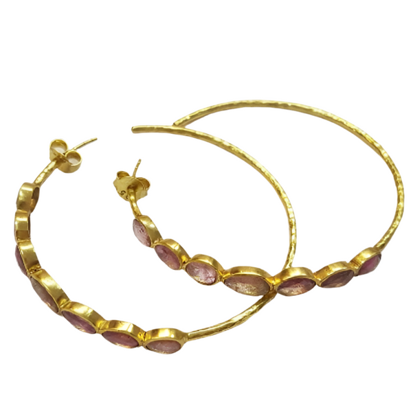Jaipur-Inspired Limited Edition 18K Gold-Plated Pink Tourmaline Hoop Earrings