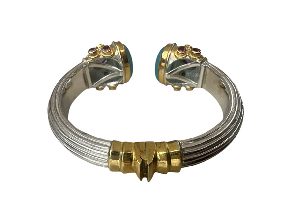 Large Serpentine Open Stone Bracelet - Blue Chalcedony