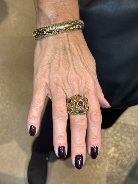 Jaipuri Sliced Diamond Dome with Tourmaline