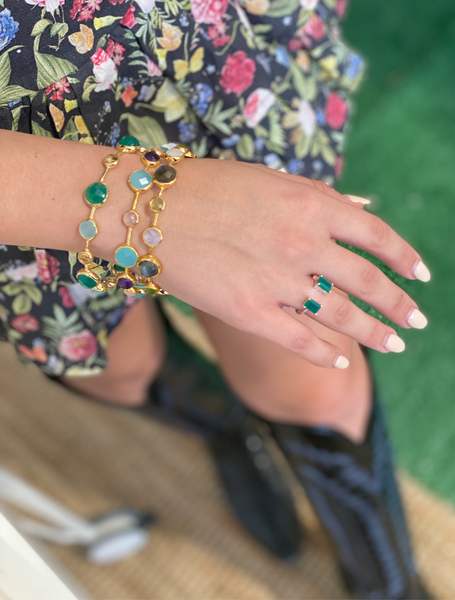 Gold Plated Art Deco Pop Bangle Labradorite, Peridot, White Moonstone
