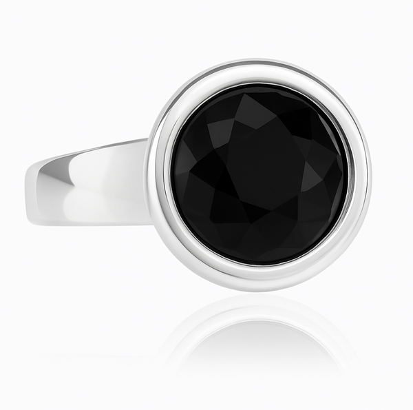 Barcelona Gaudi Circle Classic Stone Ring Black Onyx