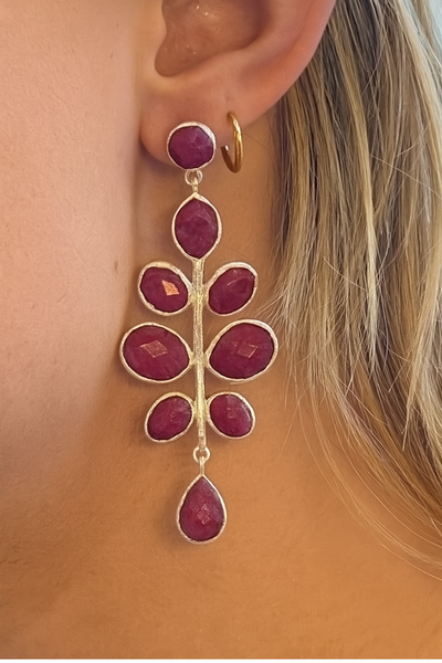 Budding Branch Earrings Rough Cut Ruby