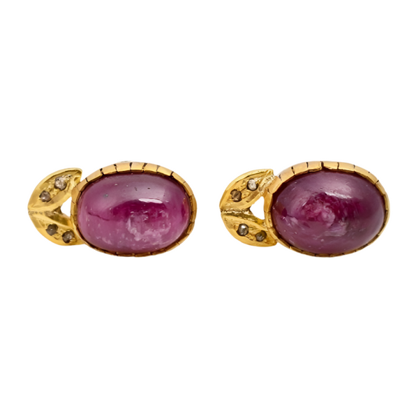 Gold Plated German Ladybug Ruby & Diamond Studs