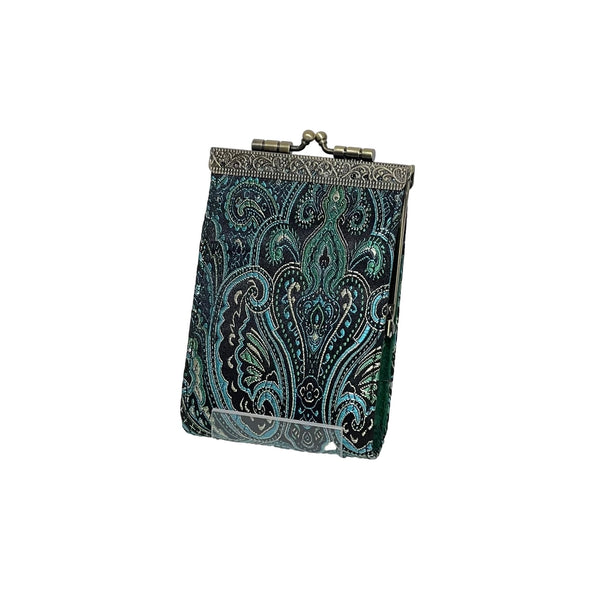 Paisley Pattern Brocade Card Holder with RFID (Teal & Black)