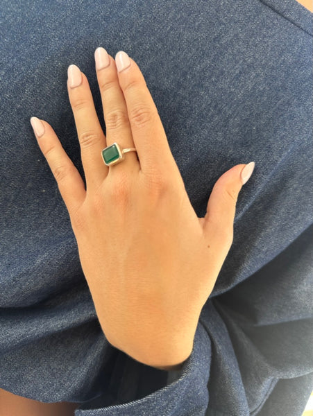 Small Rectangular Ring Green Onyx