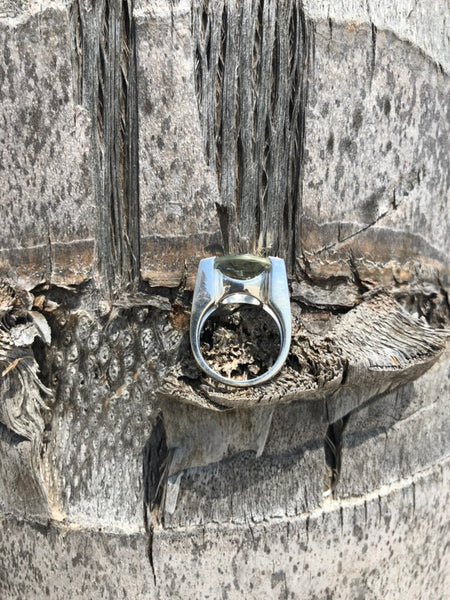 Italian Faceted Cocktail Ring with Open Side Band - Green Amethyst