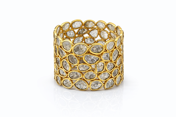 18K Gold Plated Mosaic Rough Cut Sliced Diamond Band