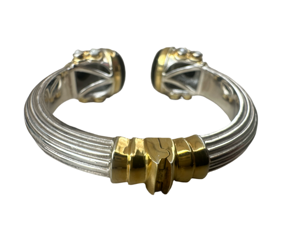 Large Serpentine Open Stone Bracelet - Black Onyx