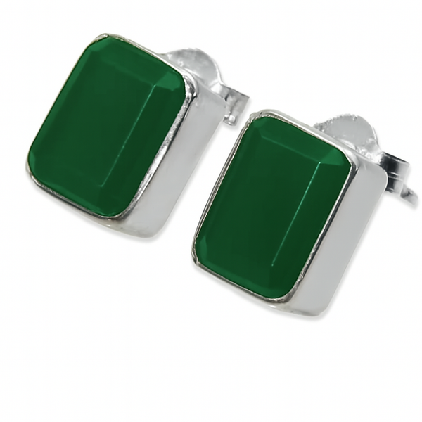 Small Square Gemstone Studs Green Onyx