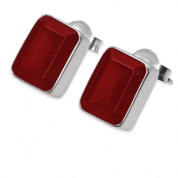 Small Square Gemstone Studs Rough Cut Ruby