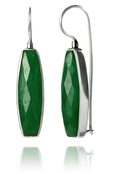 Mini Faceted Vertical Drop Earrings Green Onyx