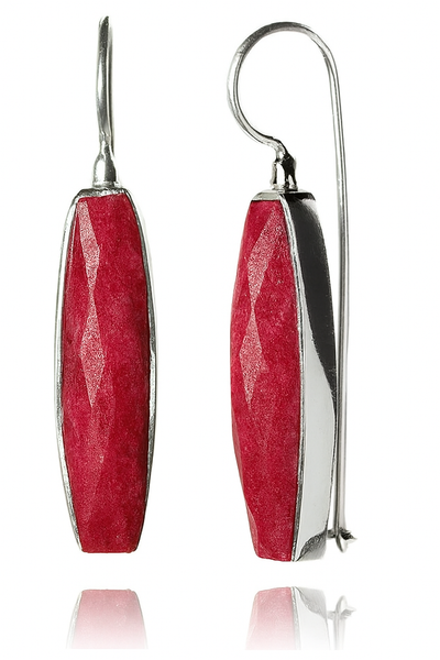 Mini Faceted Vertical Drop Earrings Rough Cut Ruby