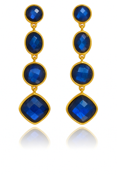 Gold Plated Four Geometric Drop Earring Labradorite