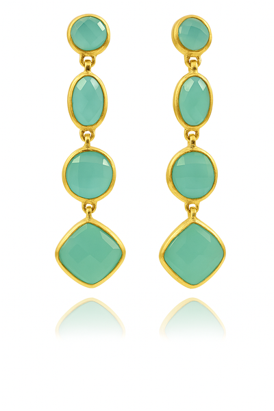 Gold Plated Four Geometric Drop Earring Aqua Chalcedony