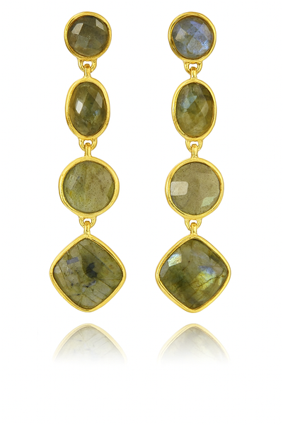 Gold Plated Four Geometric Drop Earring Labradorite