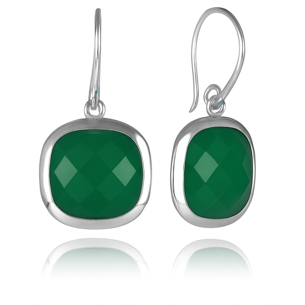 Framed Rounded Square Classic Earrings Green Onyx