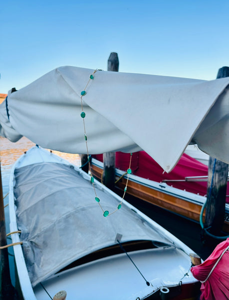 18K V Faceted 17 Stone Capri Long Necklace Green Onyx