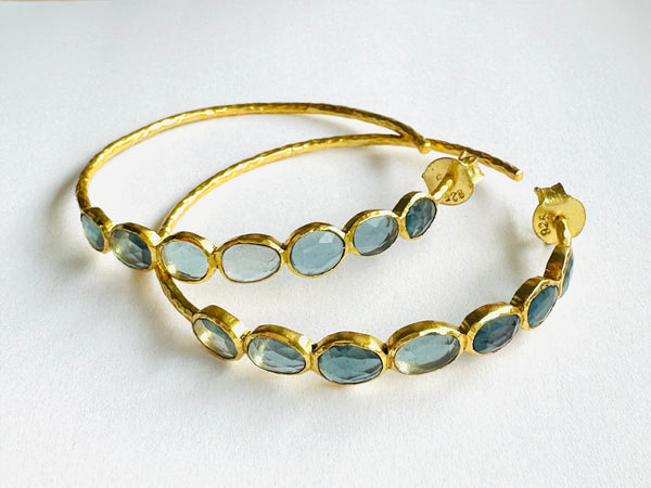 Jaipur-Inspired Limited Edition 18K Gold-Plated Blue Tourmaline Hoop Earrings