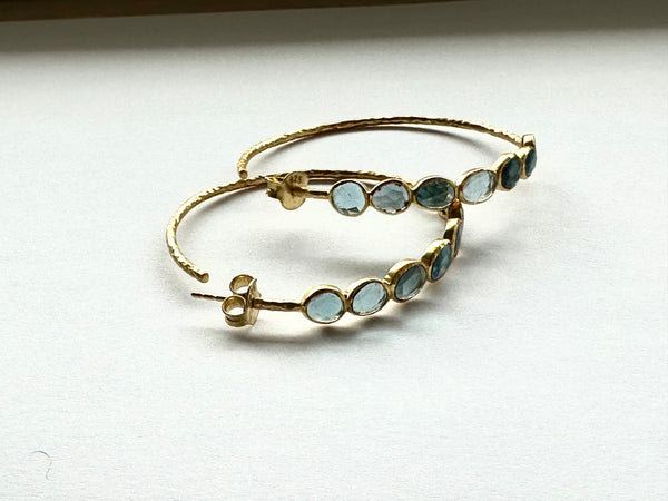 Jaipur-Inspired Limited Edition 18K Gold-Plated Blue Topaz Hoop Earrings