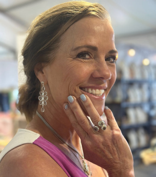 Three Stone Jaipuri Non-Connect Ring Green Amethyst