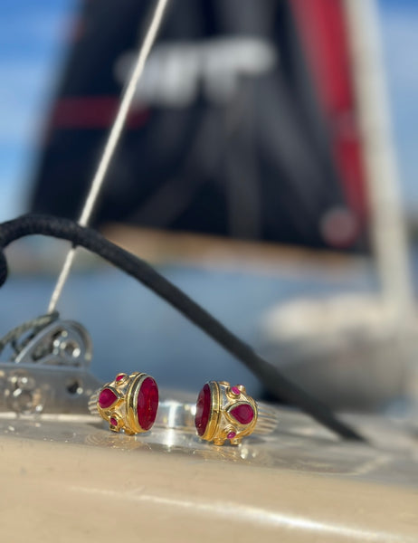 Large Serpentine Open Stone Bracelet - Rough Cut Ruby