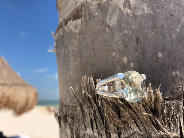 Da Vinci Four Prong Capri Cocktail Ring Green Amethyst