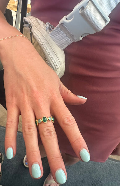 Milano Filo Stone Band Green Onyx and Aqua Chalcedony