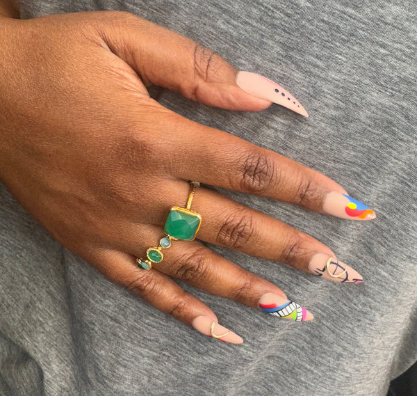 Milano Filo Stone Band Green Onyx and Aqua Chalcedony