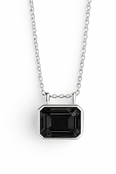 Glacial Rectangular Gemstone Necklace - Black onyx
