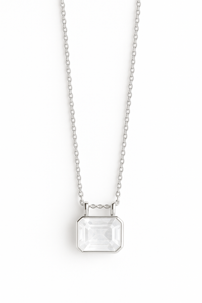Glacial Rectangular Gemstone Necklace - White Moonstone