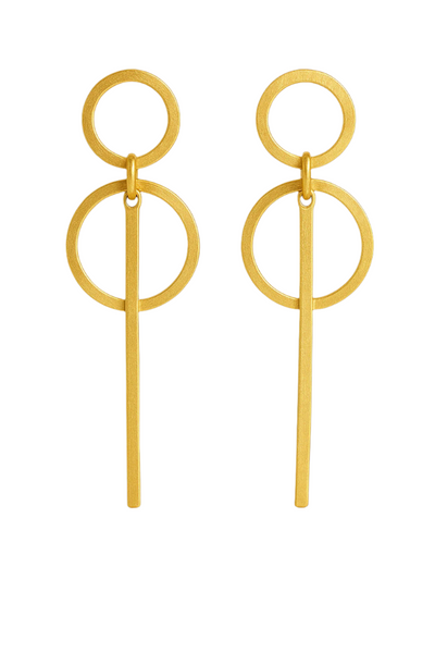 Gold Plated Brushed Double Circle Pin Dangle Stud Earrings