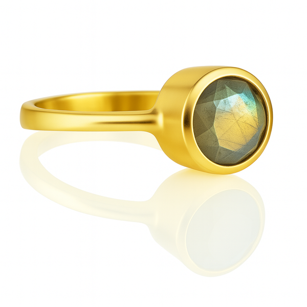 Gold Plated Oval Stackable Jaipuri Ring Labradorite