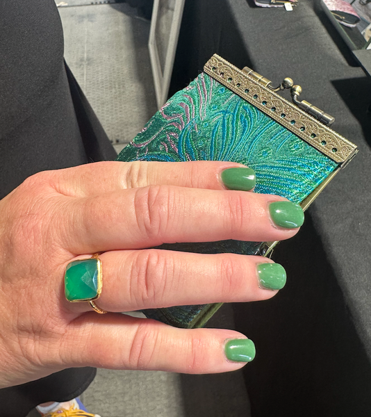 Gold Plated Capri Large Stackable Square Ring Green Onyx