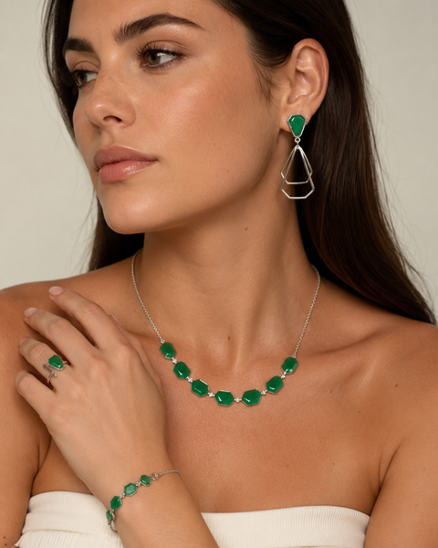 German Building Earrings Green Onyx