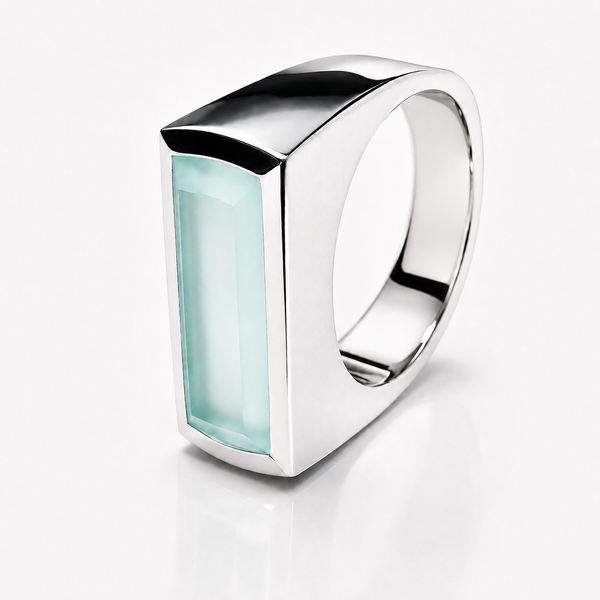 Icelandic Glacier Bar Ring Aqua Chalcedony