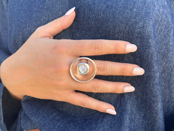 Art Deco Pop Ring White Moonstone