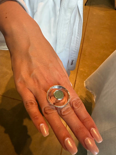 Art Deco Pop Ring Aqua Chalcedony