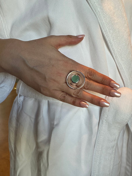 Art Deco Pop Sterling Silver Ring with Aqua Chalcedony Stone