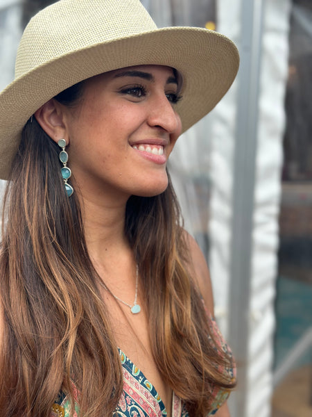 Gold Plated Four Geometric Drop Earring Aqua Chalcedony