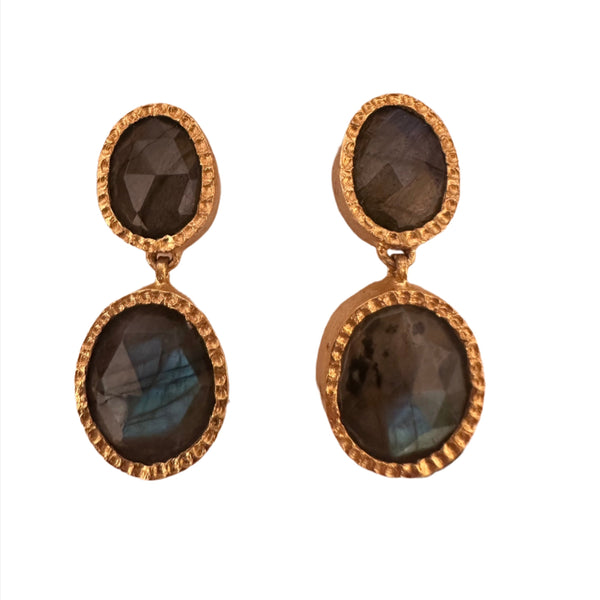 Gold Plated Rani Double Cobblestone Earrings Labradorite - Large