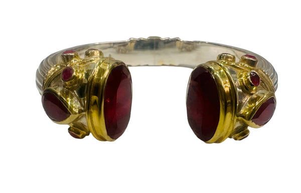 Large Serpentine Open Stone Bracelet - Rough Cut Ruby