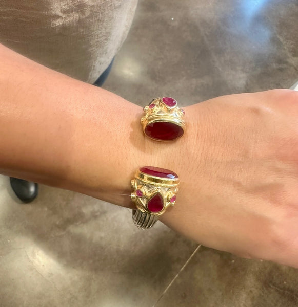 Large Serpentine Open Stone Bracelet - Rough Cut Ruby