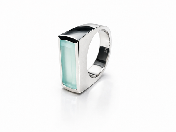 Icelandic Glacier Bar Ring Aqua Chalcedony