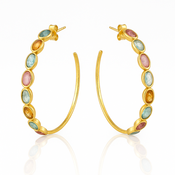 Jaipur-Inspired Limited Edition 18K Gold-Plated Mixed Tourmaline Hoop Earrings